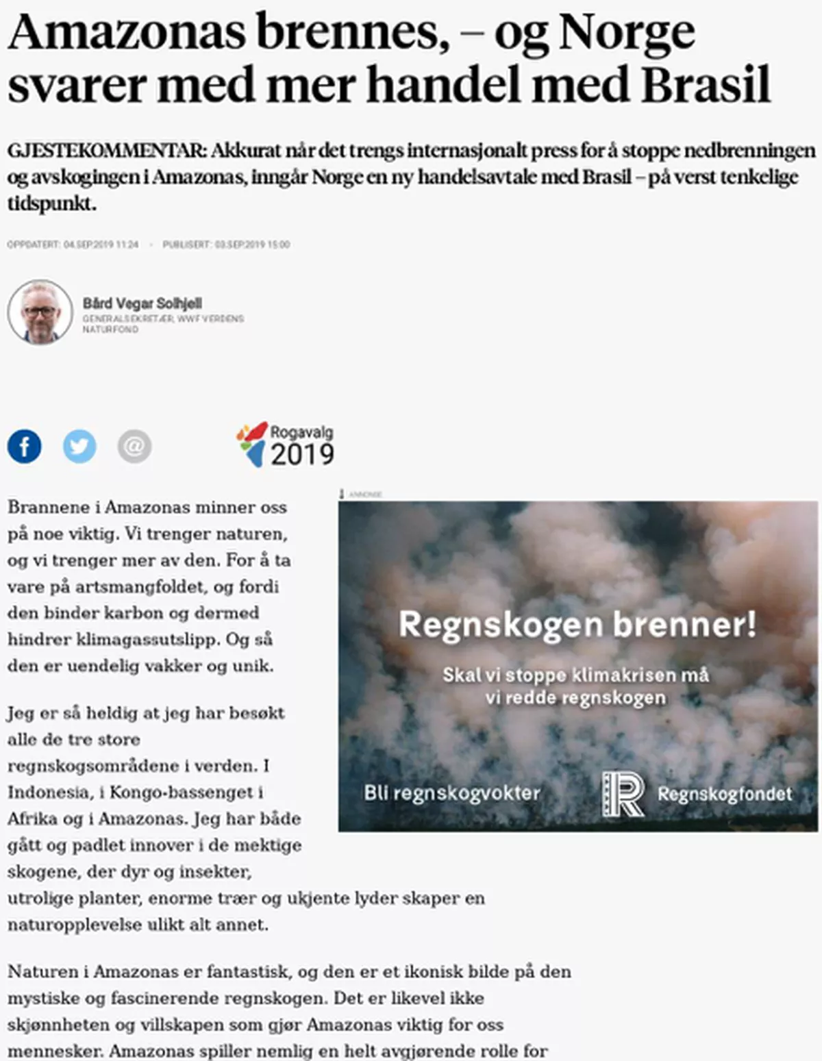Kontekstuell annonsering av Regnskogsfondet